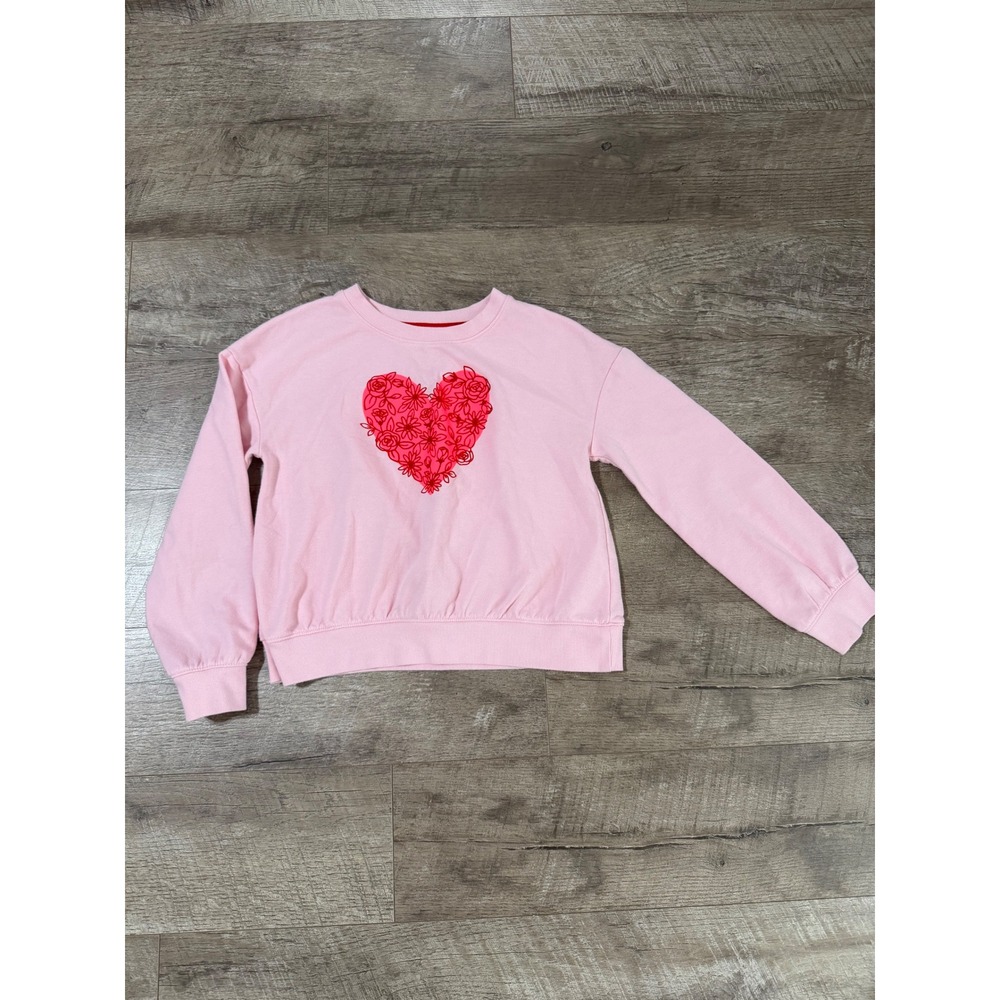 Cat & Jack Girl's Pink Floral Heart Graphic Sweatshirt Size L 10/12 Pullover